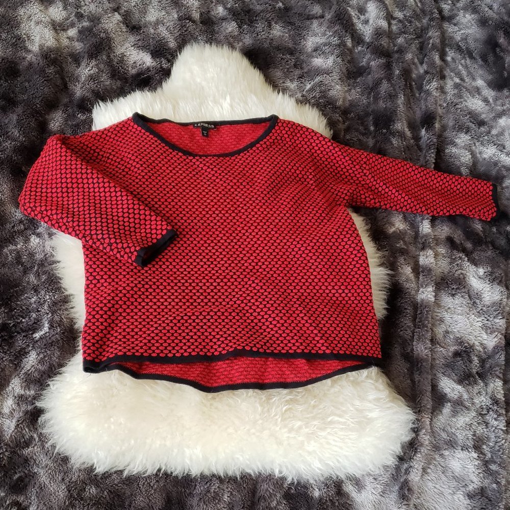 Express Crop 3/4 Sleeve Sweater! Red/Black Polka Dots - Sz M